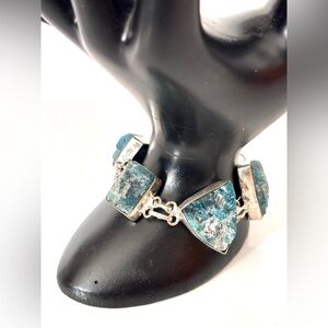 Raw blue Apatite gemstones silver bracelet